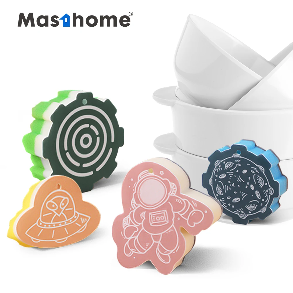 

Masthome Lovely cartoon space design kitchen dish scouring scrubber brush cellulose loofah cleaning sponge