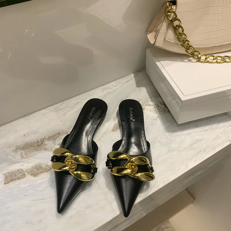 

Factory Direct High Quality Pointed toe ladies slippers and sandals Flat custom slides Beauty mules shoes women, Picture color