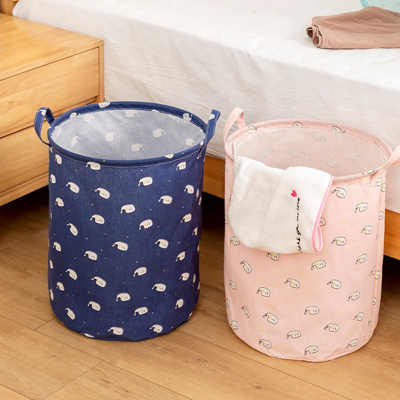 

Round shape Simulated linen fabric colapsable washing laundry basket bag