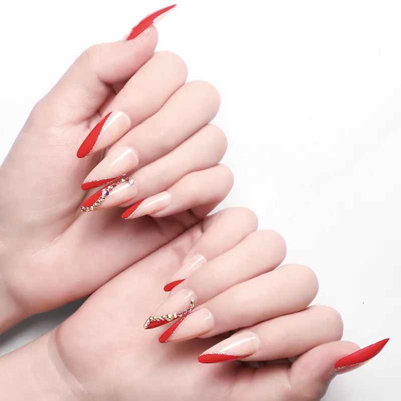 

Wholesale Private Label Fingernails Art French Diamonds Full Cover French Press On False Nail Tips