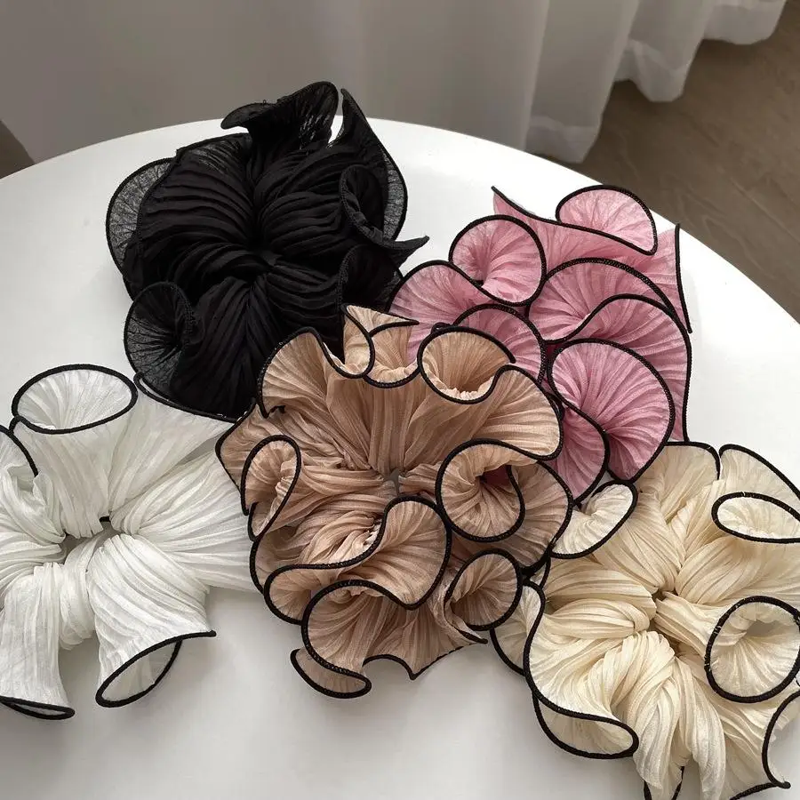 Fashion Mulit Color Chiffon Hair Ties Ponytail Holder Popular Pleating Fabric Flower Hair Scrunchies