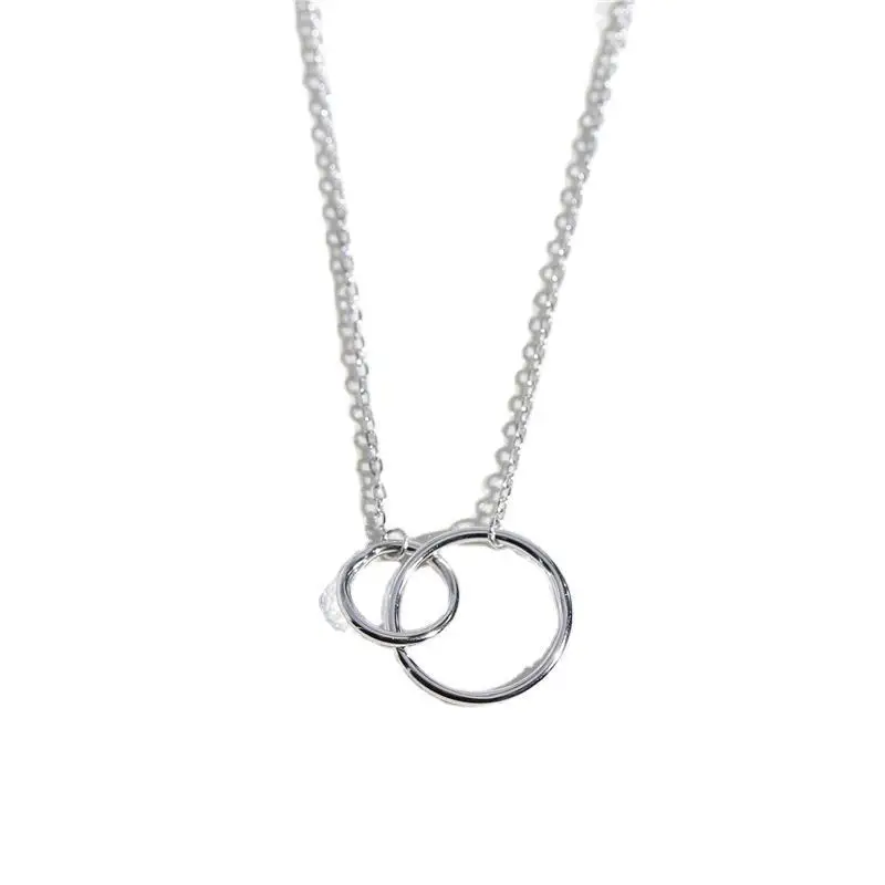 

Huawei S925 Sterling Silver geometric smooth Circle Pendant double ring necklace