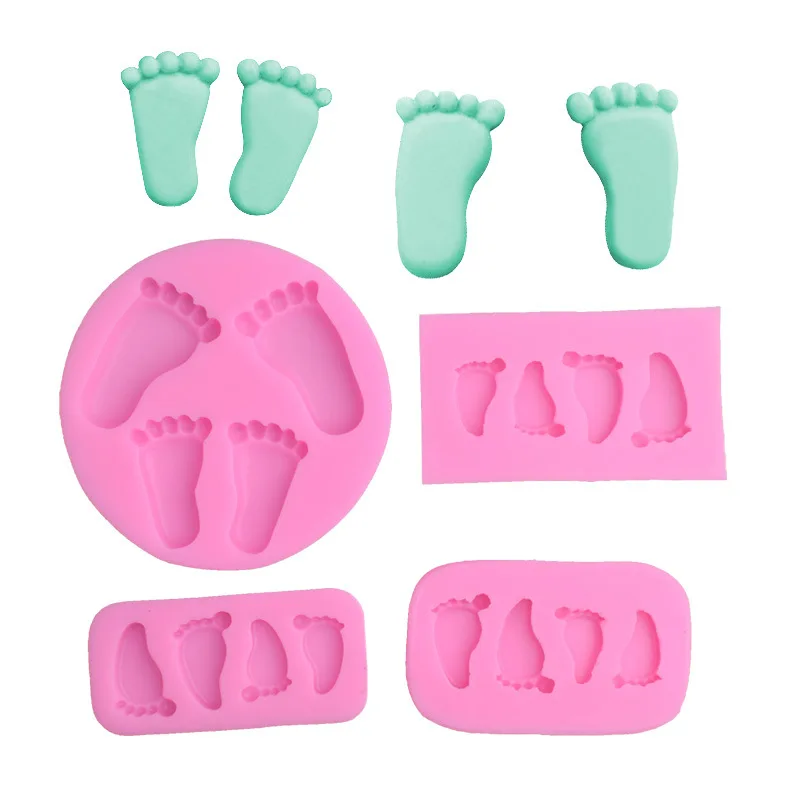 

4 types foot fondant silicone mold sole cake decoration mold biscuit clay mold DIY baking tools, As picture