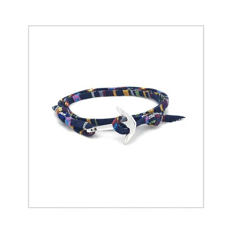 

Bohemian navy anchor handmade canvas rope adjustable bracelet for men and women