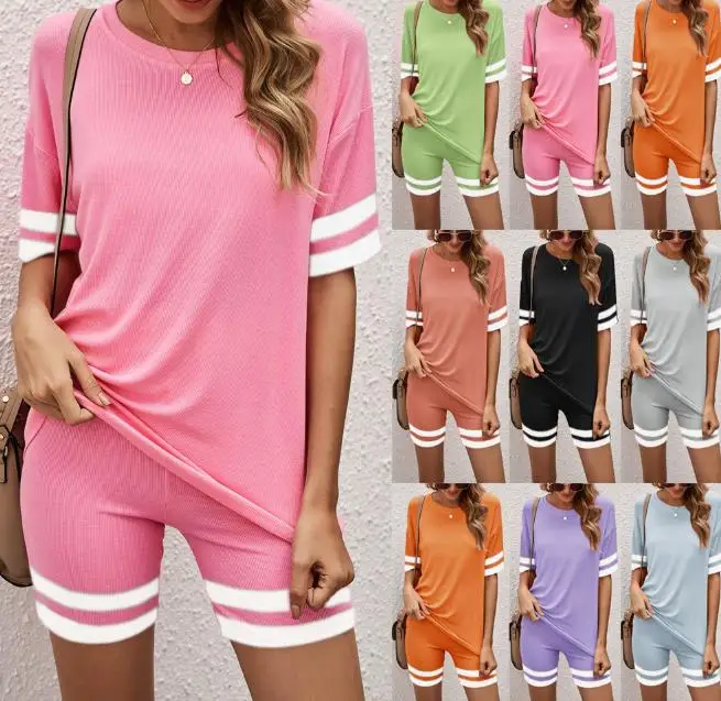 

Summer Cotton Sports Suits Women Vendors Clothing Lounge Set Homewear T-shirts Shorts Tracksuits, Picture