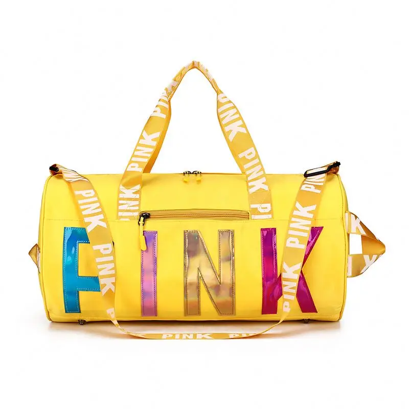 

Wholesale Polyester Yellow Gym Customize Women Sport Small Duffle Waterproof Foldable Travel Pink Bag