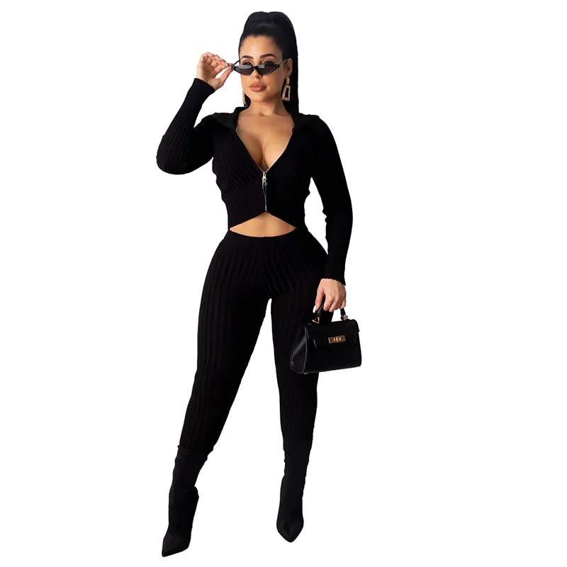 

Two Piece Set Women Clothing Solid Color Thread Pit Two Piece Set