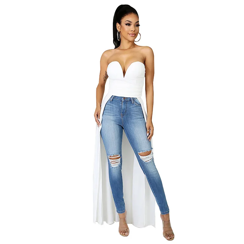 

2020 New arrival women sexy Chest wrapping summer Long ladies top blouse