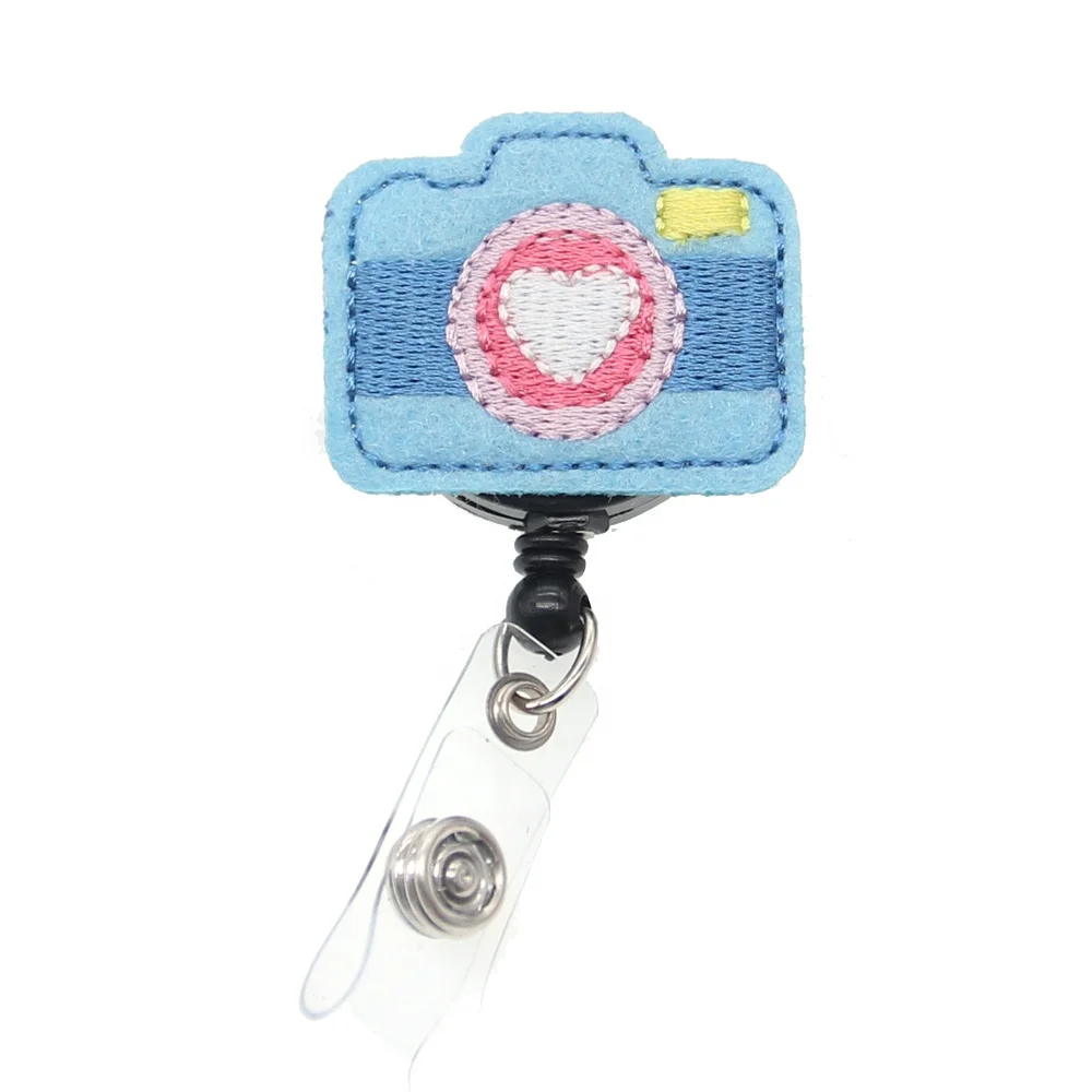 

Wholesale Cute Different Designs Camera Fruit Insect Shape Decorative Felt Retractable ID Badge Reel Name Card Holder, As picture
