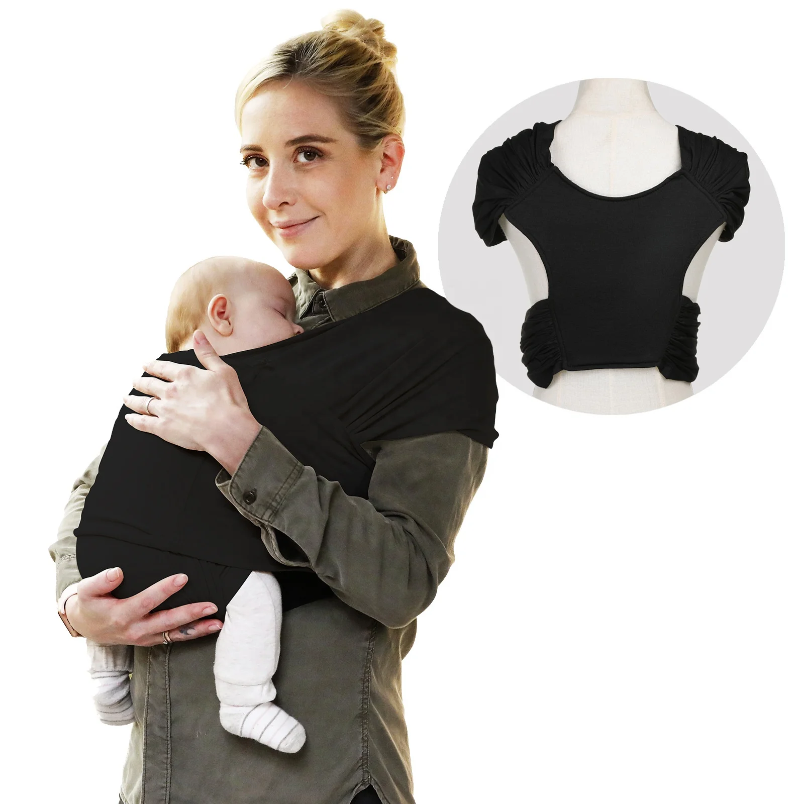 

Baby Wrap Carrier Premium Cotton Baby Wrap Simple Pre-Wrapped Infant Carrier for Babywearing Black Grey Baby Sling Wrap Carriers