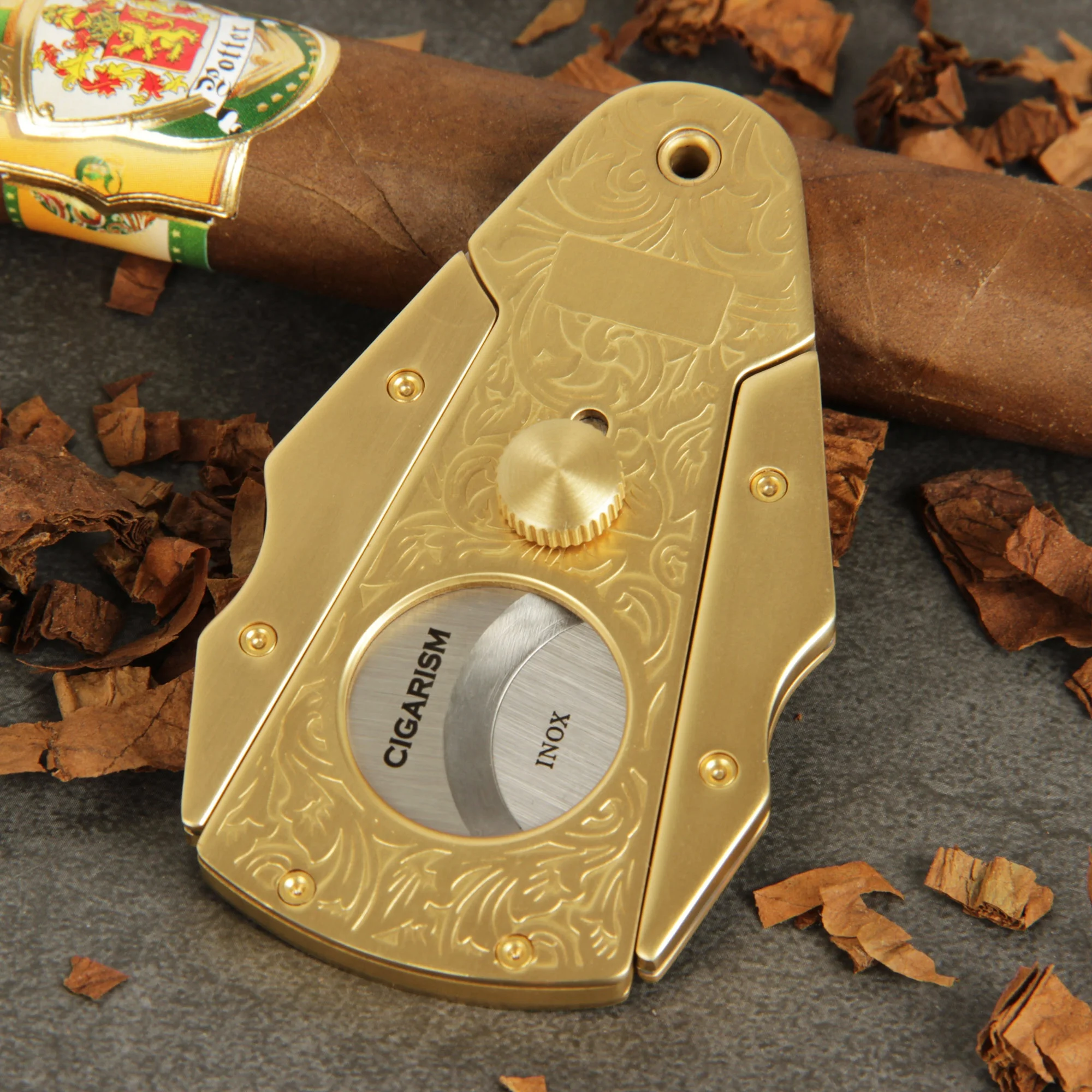 

Custom Luxury Metal Portable Cut Blades Bronze Scissors Cigar Cutter