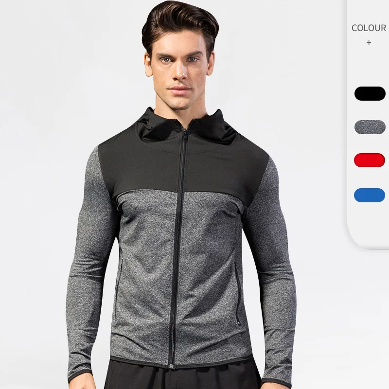 

custom logo sport jacket for men zipper casual hooded quick-drying fitness clothes