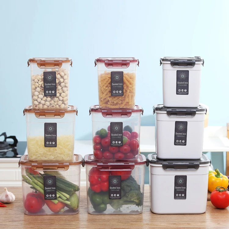 

BPA free large capacity cereals nut crisper set airtight PP storage box plastic food container with snap lock lid, Transparent