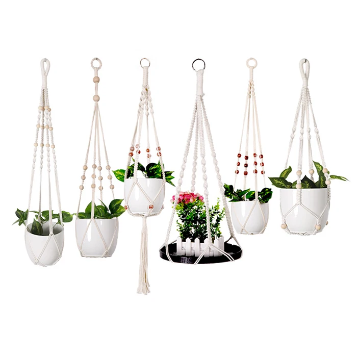 

Dropshiping Macrame Hangers Hanging Planters Basket Set with Wooden Beads Decorative Hanging Planters Holder for Indoor Plants, As shown