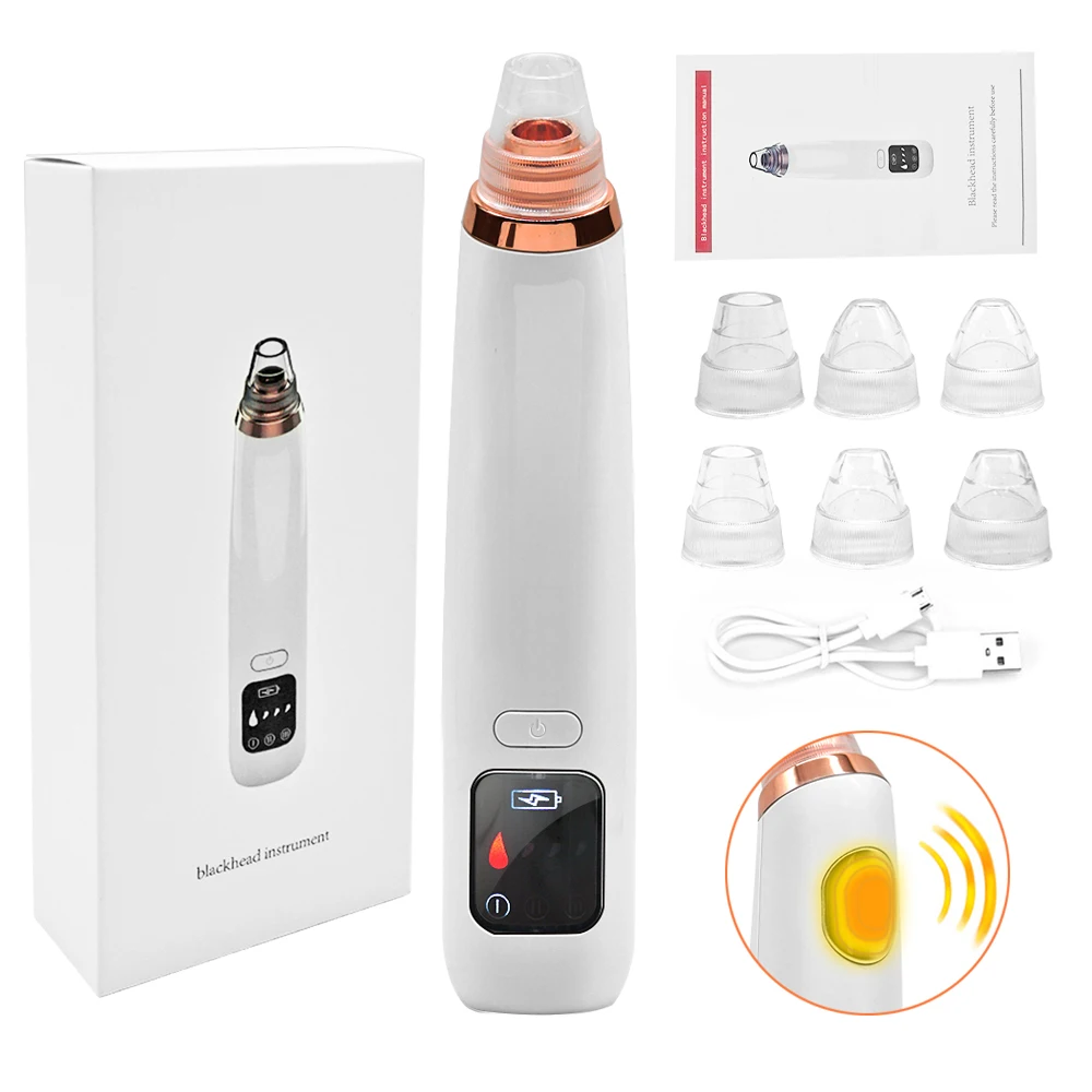 

Rechargeable blackhead remover vacuum pore cleaner with hot massage, White