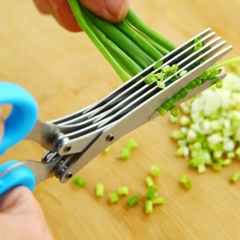 

Multi-Layers KItchen Scissors Scallion Cutter Herb Laver Spices Cook Tool Cut Multifunctional 5 Layers Stainless Steel Knives