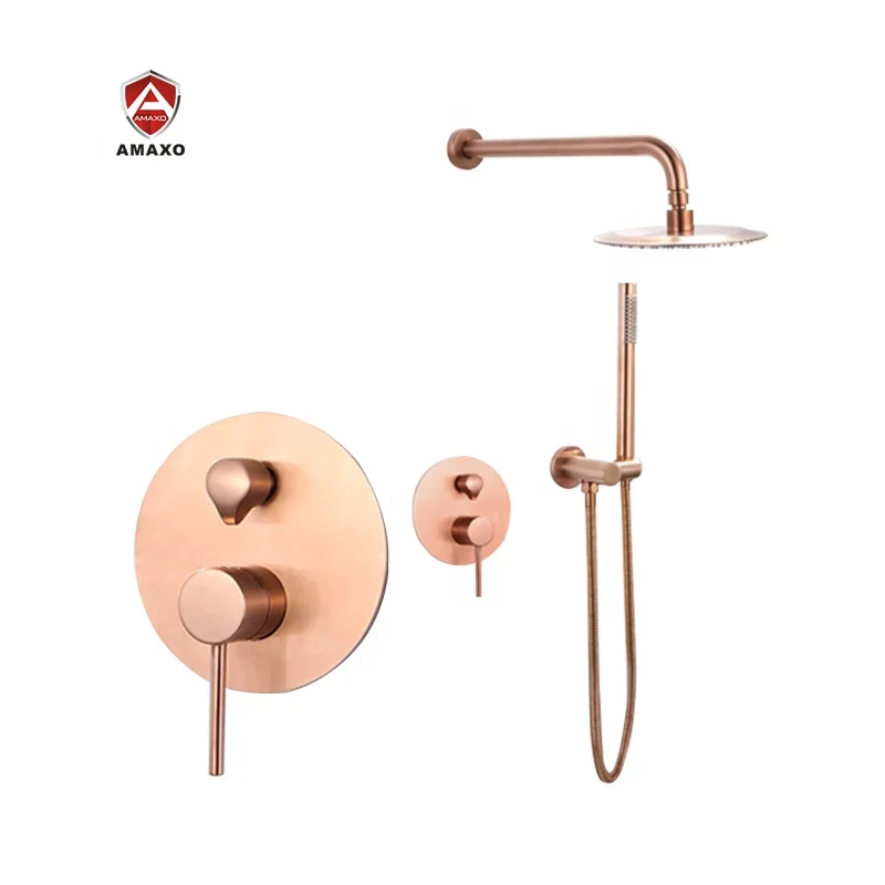 

AMAXO Brushed Rose Gold In-wall Mounted Bathroom Shower Mixer Concealed Shower Faucet Set