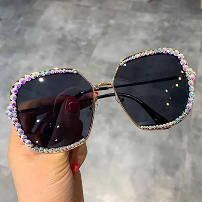

Frame Sun Glasses Rhinestone Bling Bling Round Ladies Sunglasses with Diamonds 2020 Gafas De Sol Big Metal New Retro Women Black, Customized color