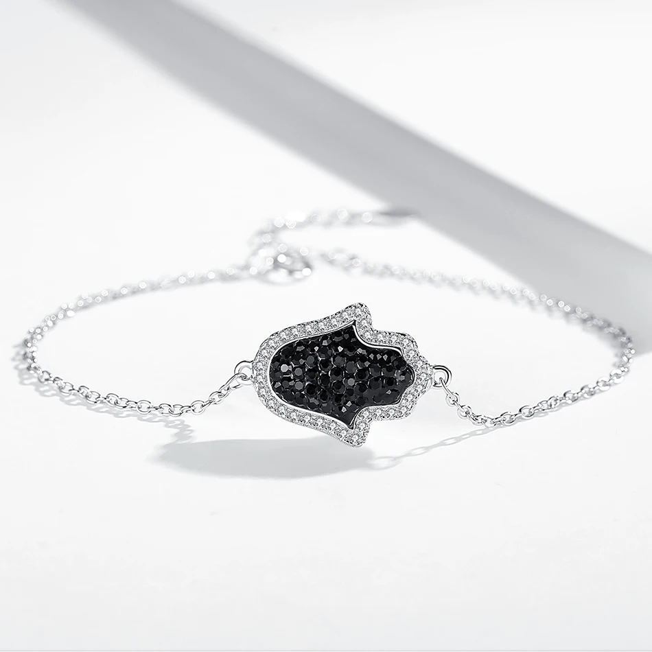 

High Quality Cubic Zircon Black Charm Bracelet 925 Sterling Silver Hamsa Hand Bracelet For Women Jewelry Bracelet