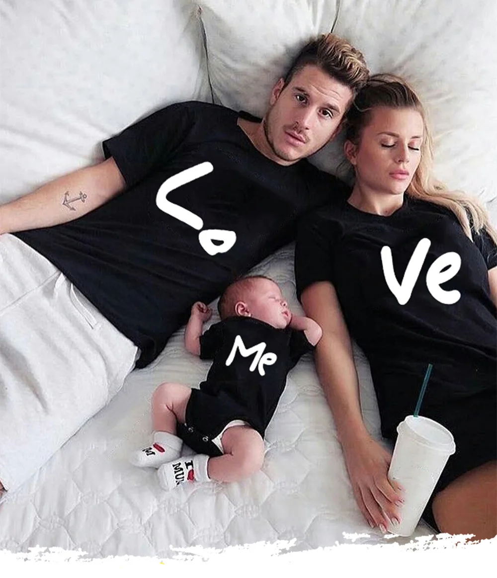 

letter love me printing absorb sweat cotton short sleeve promotion adult and kids t shirt plain colors outting family t shirt, White /gray/gray /red