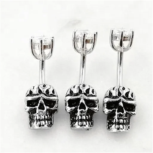 

New Arrival Body Piercing Jewelry Platinum Plated 925 Silver Skull Belly Ring Curved Navel Rings Women Hip Hop Belly Button Ring