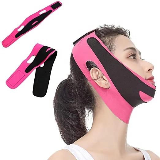 

Thin Face Bandage Face Slimmer Get Rid of Double Chin Create V-Line Face Shapes Chin Cheek Lift Up Anti Wrinkle Lifting Belt, Rose+black