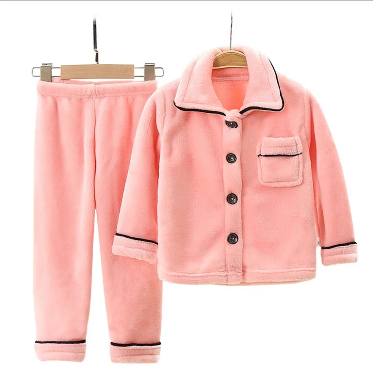 

Wholesale Coral Fleece Girl Boy Autumn and Winter Thickening Home Children's Flannel Pajama Set, Customized color