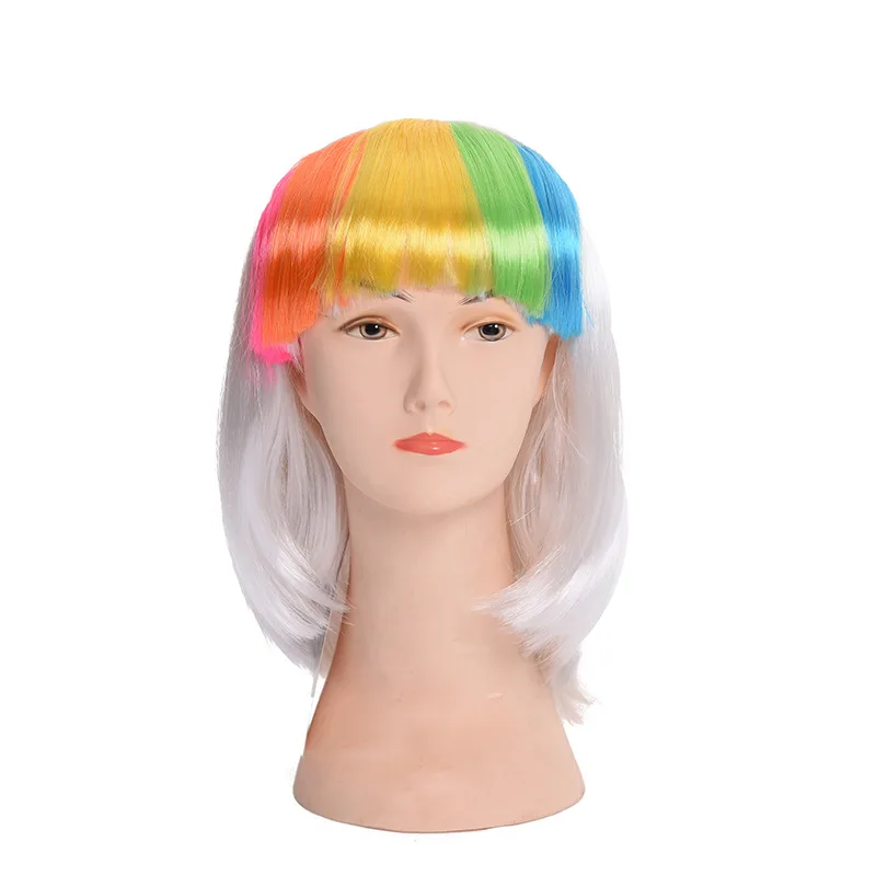 

Masquerade Wig Headgear Birthday Party Net Hat Wig Blunt bangs Short Straight Hair Color cosplay Chemical fiber wig