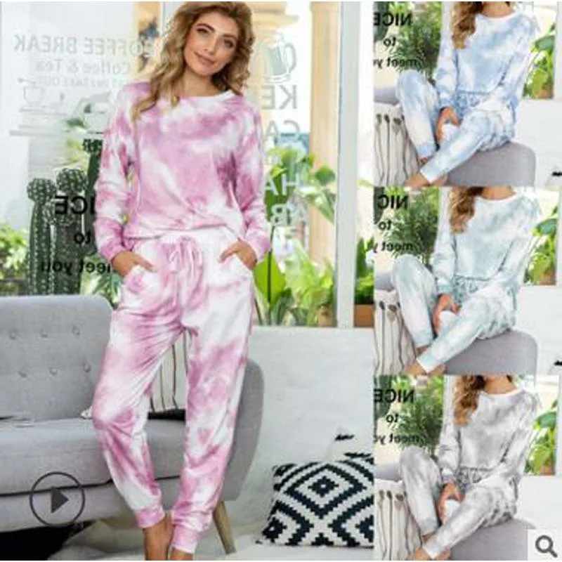 

Wholesale 2020 Autumn Night Sleeping Wear Tie Dye Pajama Set Women 2 Piece Sleepwear