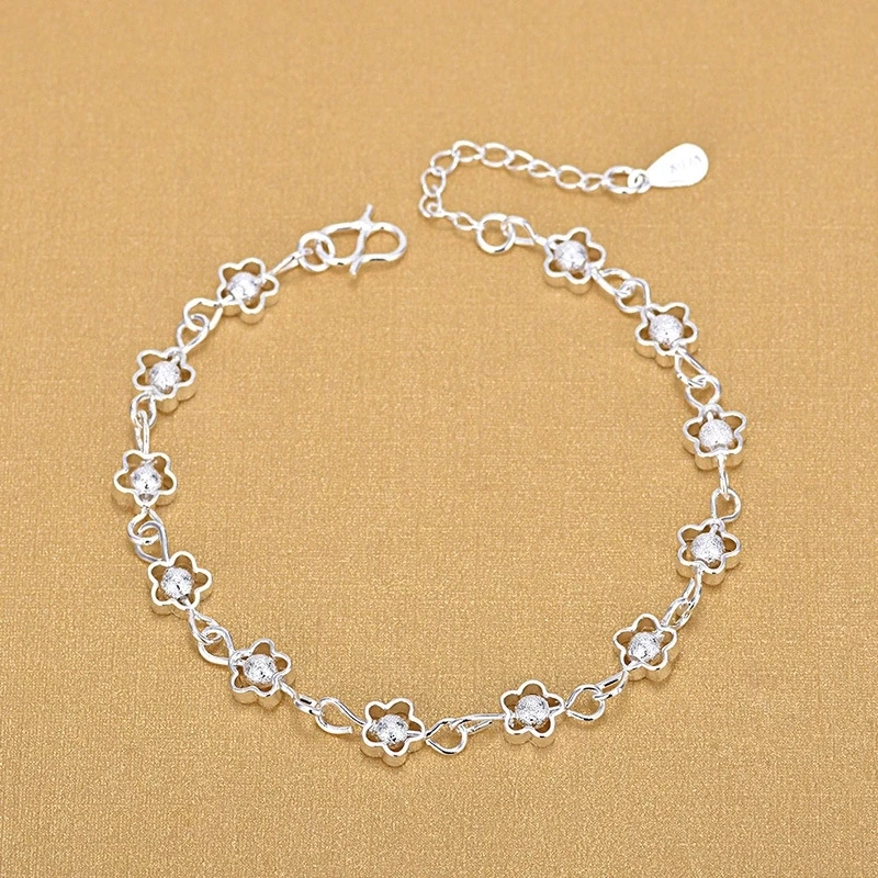 

Fashion 925 Sterling Silver Hollow Flower Beads Bracelet For Women Summer Jewelry