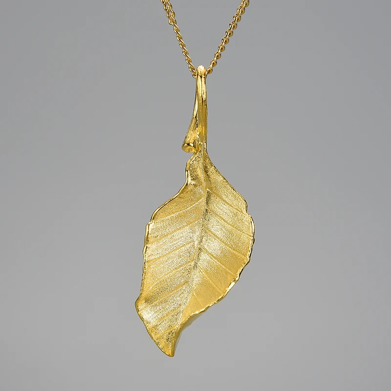 

New Product Ideas 2023 Wholesale 925 Sterling Silver Elegant Autumn Long Leaves Pendant Golden Plated jewelry for Woman