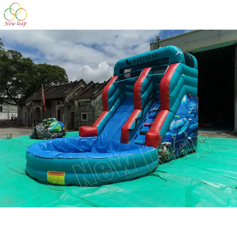 

Newleap sea world inflatable slide bouncy inflatable water slide with pool