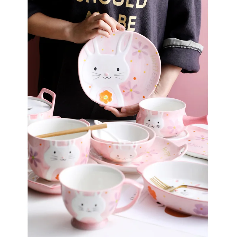 

2020 cartoon Dishes Tableware Plates Dinnerware Sets, Pink