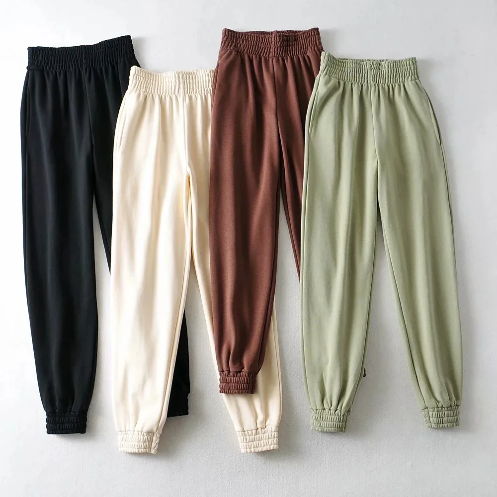 

B54001A Lady sweatpants autumn winter fashion high waist loose trousers, Black/gray/green/beige/brown