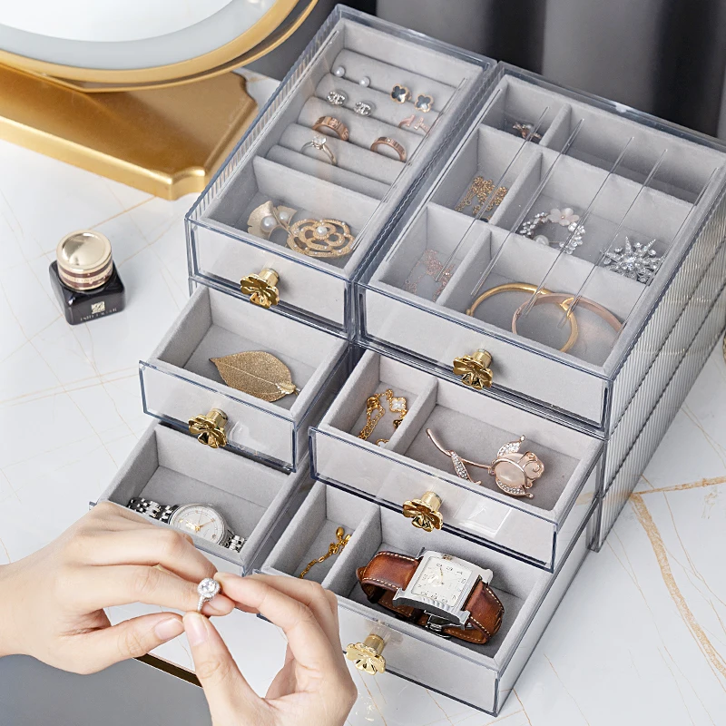

Factory Wholesale Home Desktop Organizer Jewelry Earrings Ring Storage Box Organizer Boxes For Jewelry, Clear