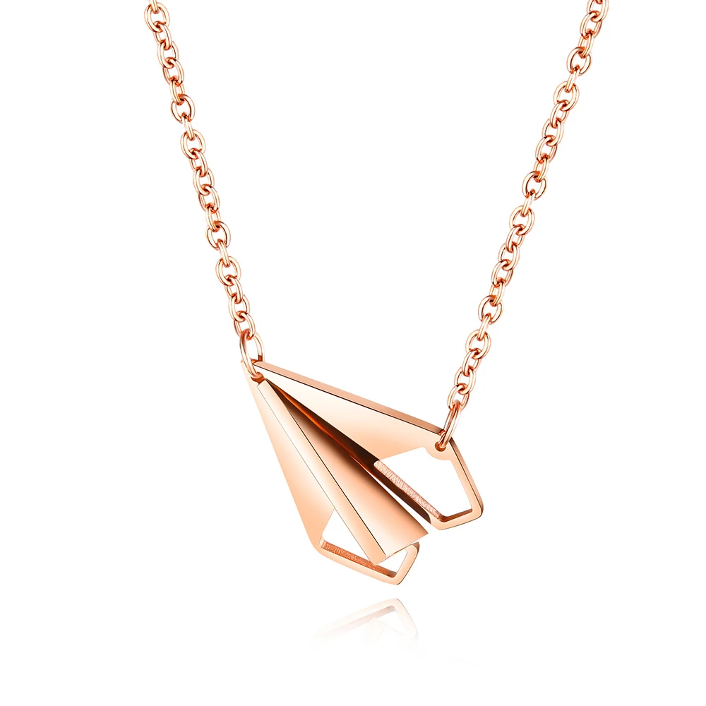 

Minimalist Dainty Stainless Steel Paper Plane Necklace, Rose gold, black