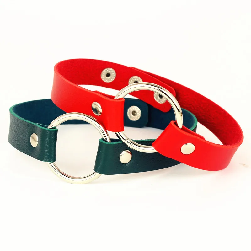 

Fashion jewelry multi color gothic punk PU leather choker rock collar women rivet round choker necklace, Picture