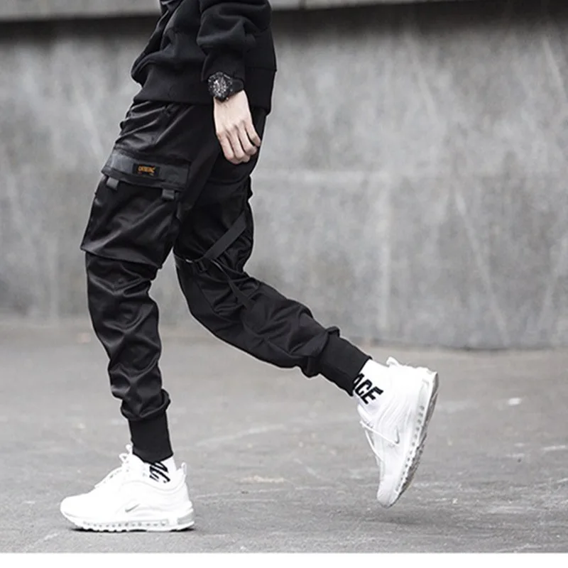 

Wholesale Custom Men's Multi-pocket High Quality Hip Pop Street Sport Men Fashion Cargo Pants, Black