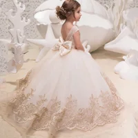 

latest pageant champagne kids ball gowns embroidery lace flower girls party dresses for wedding