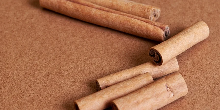 Close-up of Indian spices including cinnamon bark displayed on a shelf