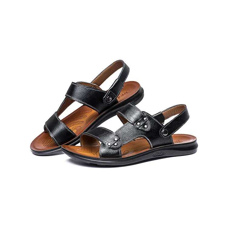 

Dual Use Men Leather Arabic Slippers Sandals with Soft Outsole, Black + brown