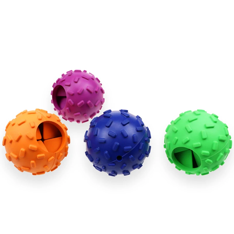 
multifunctional chew ball pet dog ball chew rubber toy with food dispensing design 