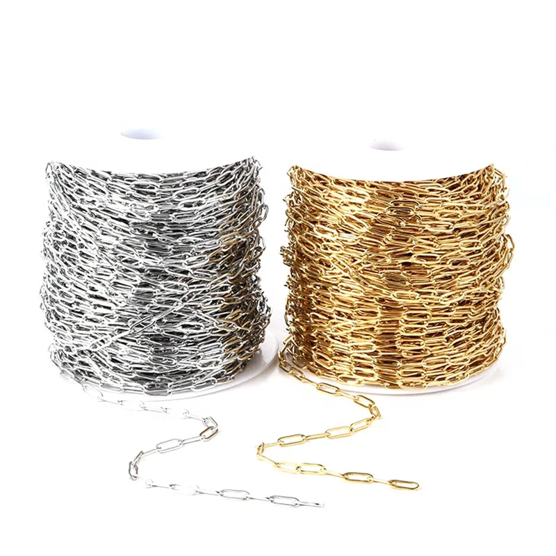

Real Gold Plating Flat Oval Cable Chain Stainless Steel Chain Bracelet Necklace Findings for Jewelry Making