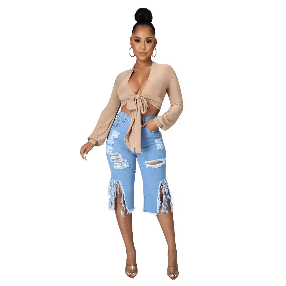 

2021new Women Above-knee Length Short Jeans Light Wash Summer Slim Short Jeans Women, 666