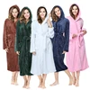 Wholesale Sexy Ladies Lake Blue Flannel Bathrobe 100%Polyester Long Sleeve Night-Robe With Hat