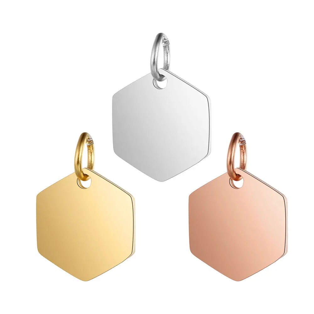 

Personalized Polish Stainless Steel Hexagon Charm Pendant For Necklace Bracelet Making 5Pcs/Bag