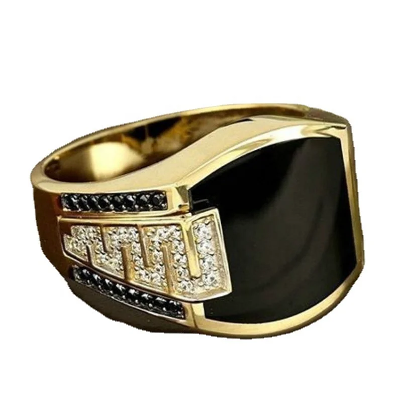 

Jewelry New Men's Fashion Domineering Ring Hip Hop Full Diamond Alloy Gold Plated Trendy Gemstone Rings Geometric 5 Pcs CN;GUA