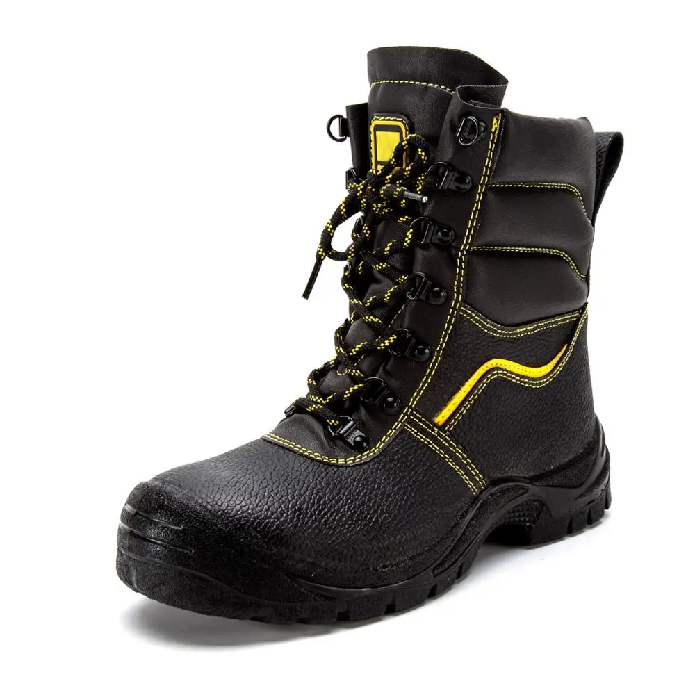 

High ankle embossed leather PU injection safety shoes Construction site anti-smash and puncture-proof safety boots, Black