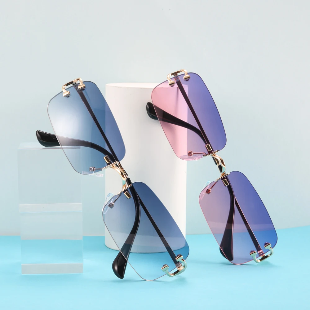 

Rectangular rimless men metal fashion square sun glasses for women dropshipping sunglasses women