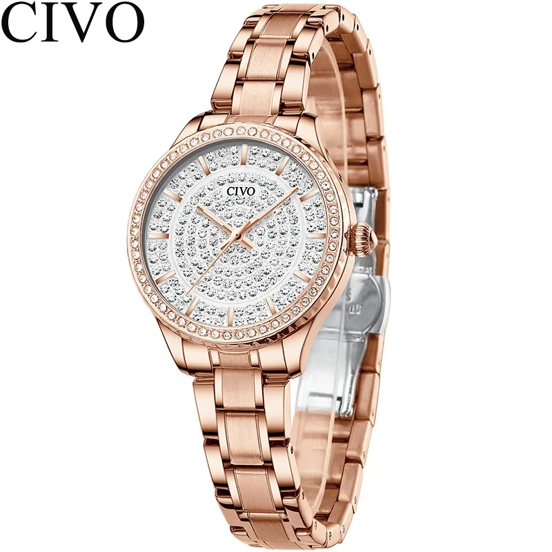 

CIVO Fashion Diamond Watches Women Waterproof Stainless Wrist Watches Top Brand Rose Gold Strap Clocks Woman Relogio Feminino